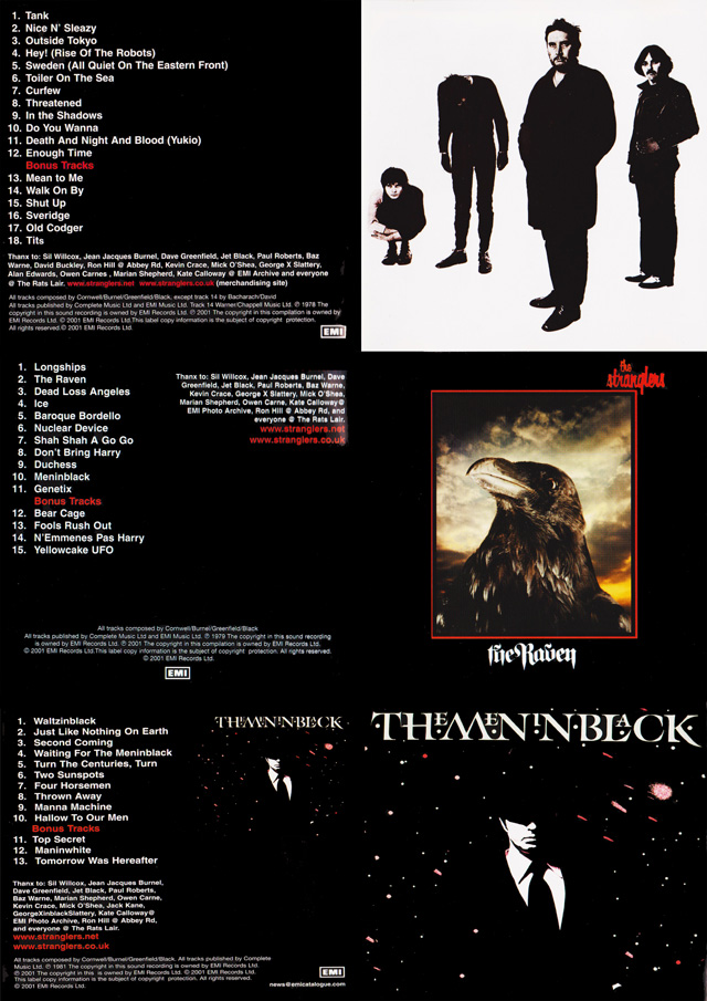 Les pochettes front et back de trois albums des Stranglers